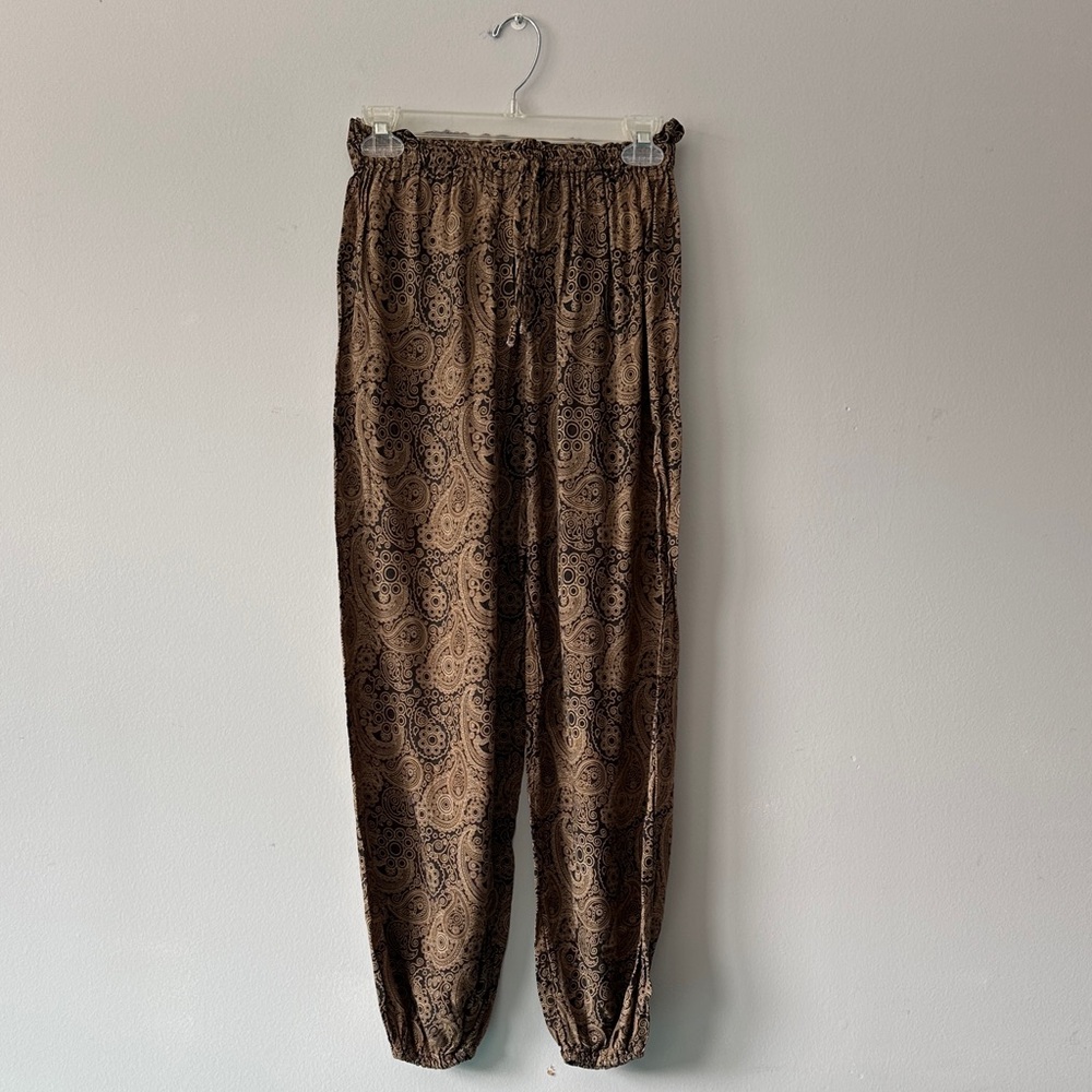 Brown Paisley Print Jogger Pants